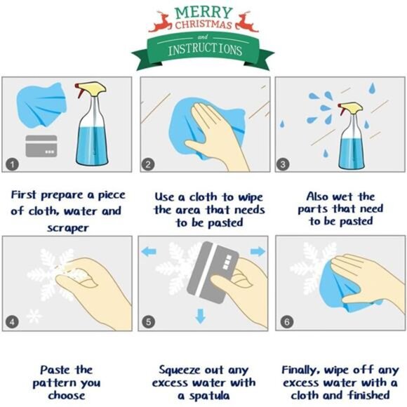 82PCS Christmas Snowflake Window Clings, Santa & Reindeer Holiday Glass Decals - Picture 7 of 8